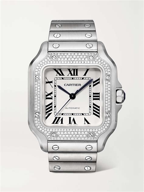 cartier santos full diamond|cartier santos watch diamond automatic.